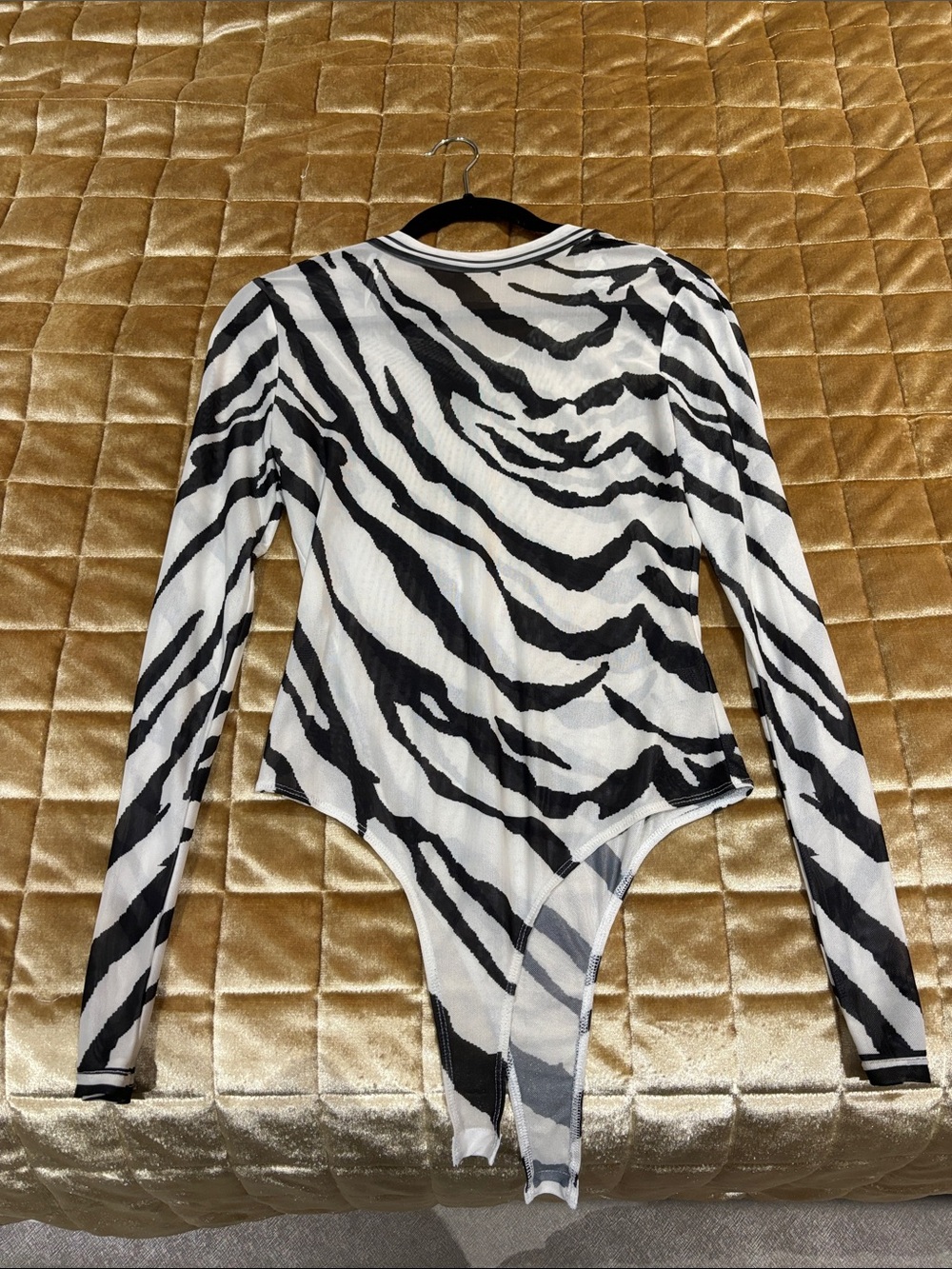Zebra-Print Long-Sleeve Bodysuit in Black & White
